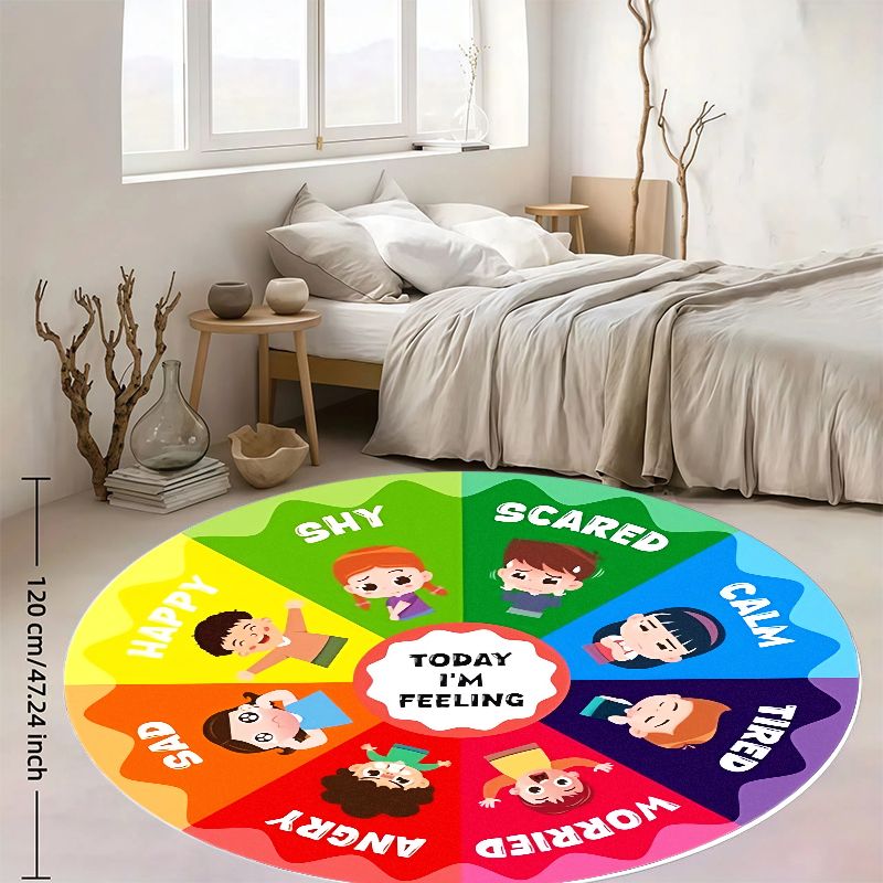 Kids Education Rug - Emotion Wheel Kids Round Rug Flannel